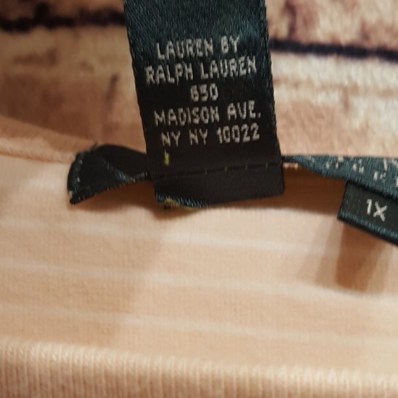 Lauren Ralph Lauren Light Peach/White Stripes T-Shirt 1X - Picture 6 of 10
